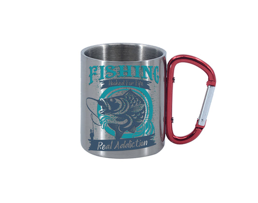 Fishing Hooked For Life Carabiner Red Handle Mug