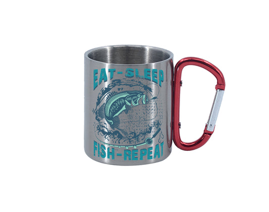 Eat Sleep Fish Repeat Carabiner Red Handle Mug