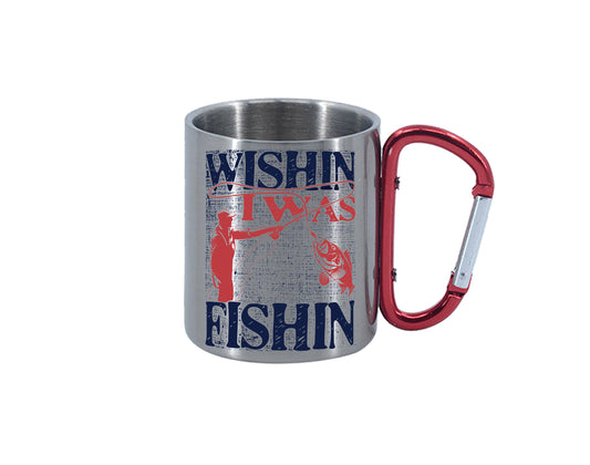 Wishin I Was Fishin Carabiner Red Handle Mug