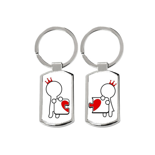 Couples Heart Jigsaw Metal Keyring Pair