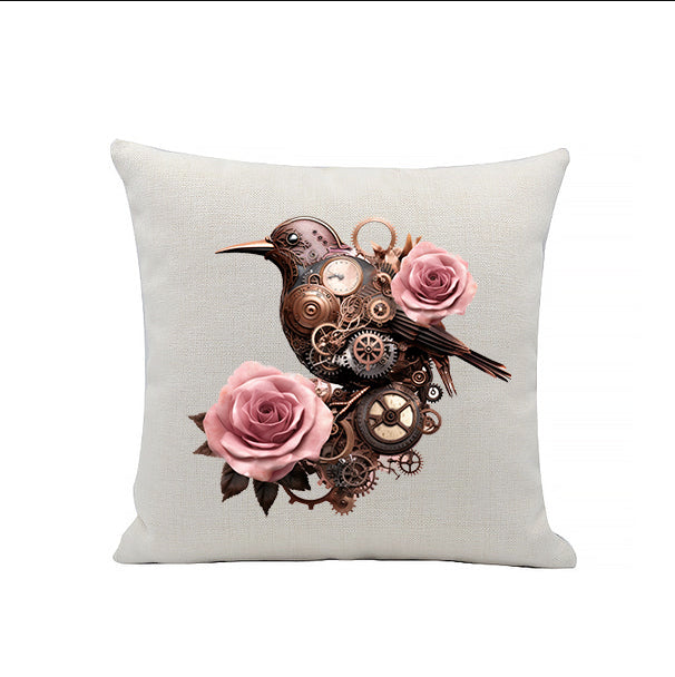 Steampunk Birds Linen Cushion