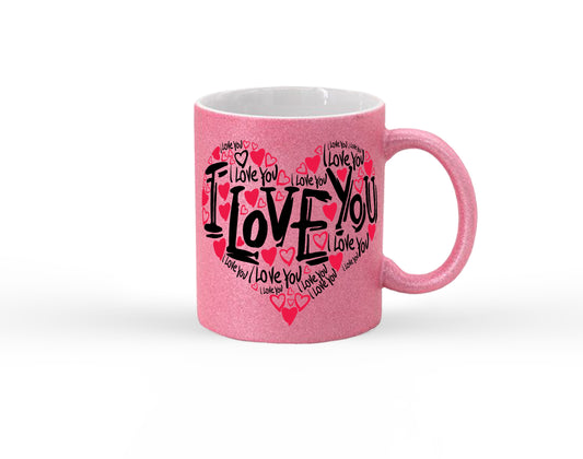 I Love You Heart Glitter Mug