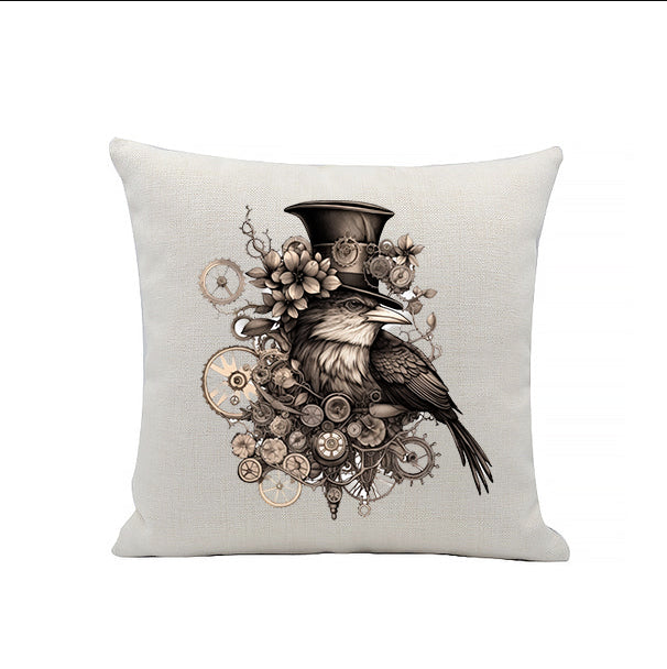 Steampunk Birds Linen Cushion