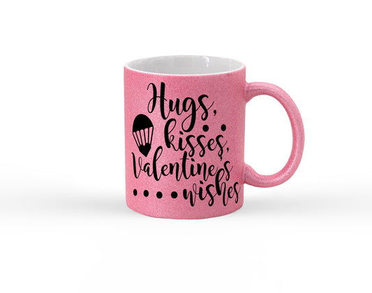 Hugs Kisses Valentines Wishes Glitter Mug