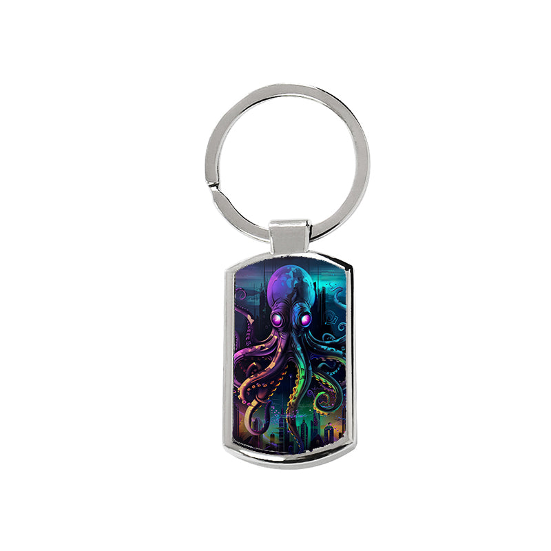 Octopus Oblong Metal Keyring