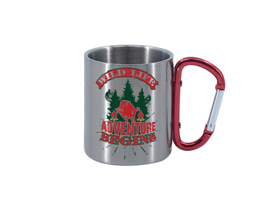 Wild Life Adventure Begins Carabiner Red Handle Mug